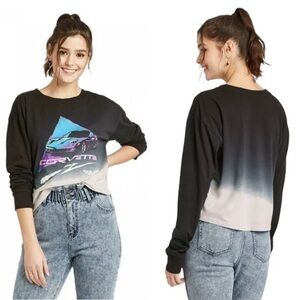 NWOT Black Ombre Chevy Corvette TShirt Top Tee New Long Sleeve Hot Rod Cars